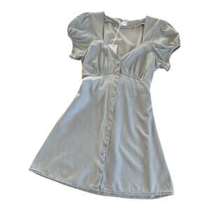 Boyish Sunrise Blue Button Front Puff Sleeve Denim Mini Dress Size Medium NWT